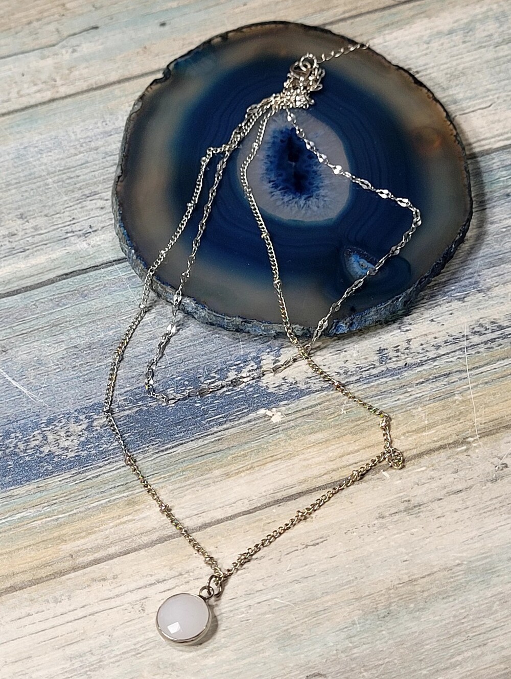 Delicate Silver Layered Necklace with White Pendant